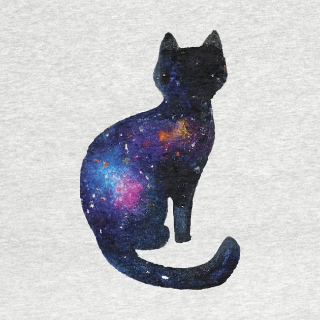 Curious galaxy black cat watercolor by SkelBunny